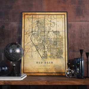 Red Deer Vintage Map Poster Wall Art | City Artwork Print | Antique, rustic, old style Home Decor | Alberta prints gift | M361