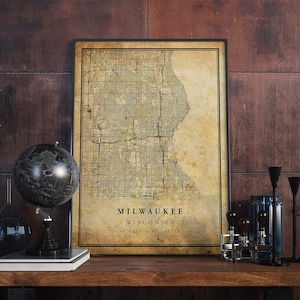Milwaukee Vintage Map Poster Wall Art | City Artwork Print | Antique, rustic, old style Home Decor | Wisconsin prints gift | VM31