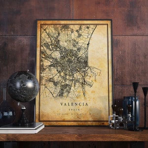 Valencia Vintage Map Poster Wall Art | City Artwork Print | Antique, rustic, old style Home Decor | Spain prints gift | M554