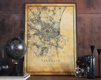 Valencia Vintage Map Poster Wall Art | City Artwork Print | Antique, rustic, old style Home Decor | Spain prints gift | M554