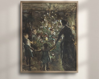 Vintage Christmas Tree Art Print: Rustic Holiday Wall Decor