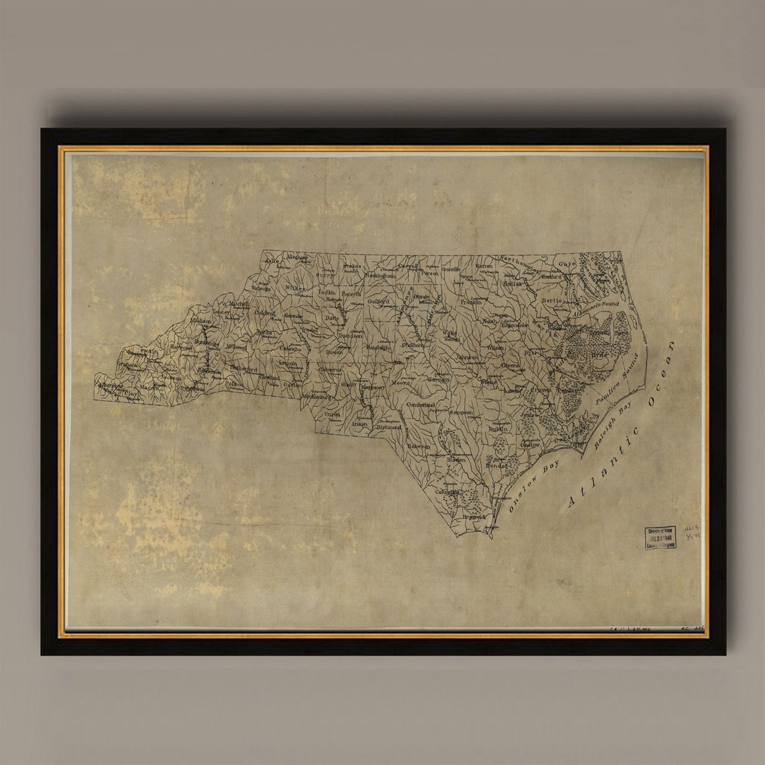 North Carolina Map Print: 1893 Vintage Style Wall Art - Etsy