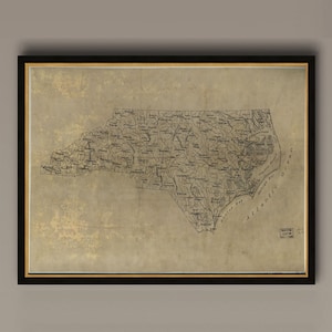 Karte von North Carolina NC, 1893. Restaurierung Hardware Home Deco Stil alte Wandkarte. Vintage Reproduktion, AM12