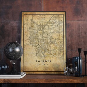 Póster de mapa vintage de Boulder, arte de pared, impresión de arte urbano, decoración del hogar antigua, rústica y de estilo antiguo, impresiones de Colorado, regalo, VM276