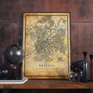 Bristol Vintage Map Poster Wall Art | City Artwork Print | Antique, rustic, old style Home Decor | United Kingdom prints gift | M473