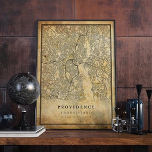 Póster de mapa vintage de Providence, arte mural, impresión de arte urbano, decoración del hogar antigua, rústica y de estilo antiguo, impresiones de Rhode Island, regalo, VM137