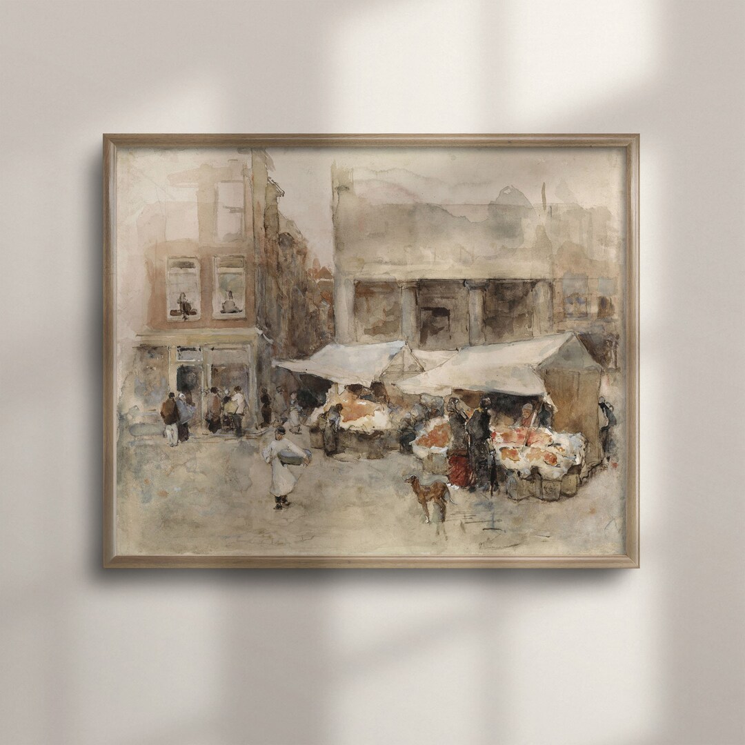 Vintage Flower Market Watercolor Painting, Antique Neutral Wall Art ...