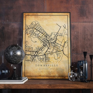 Townsville Vintage Karte Poster Wandkunst | Stadt Kunstwerk Druck | Antike, rustikale, alte Wohnkultur | Queensland Drucke Geschenk | M422
