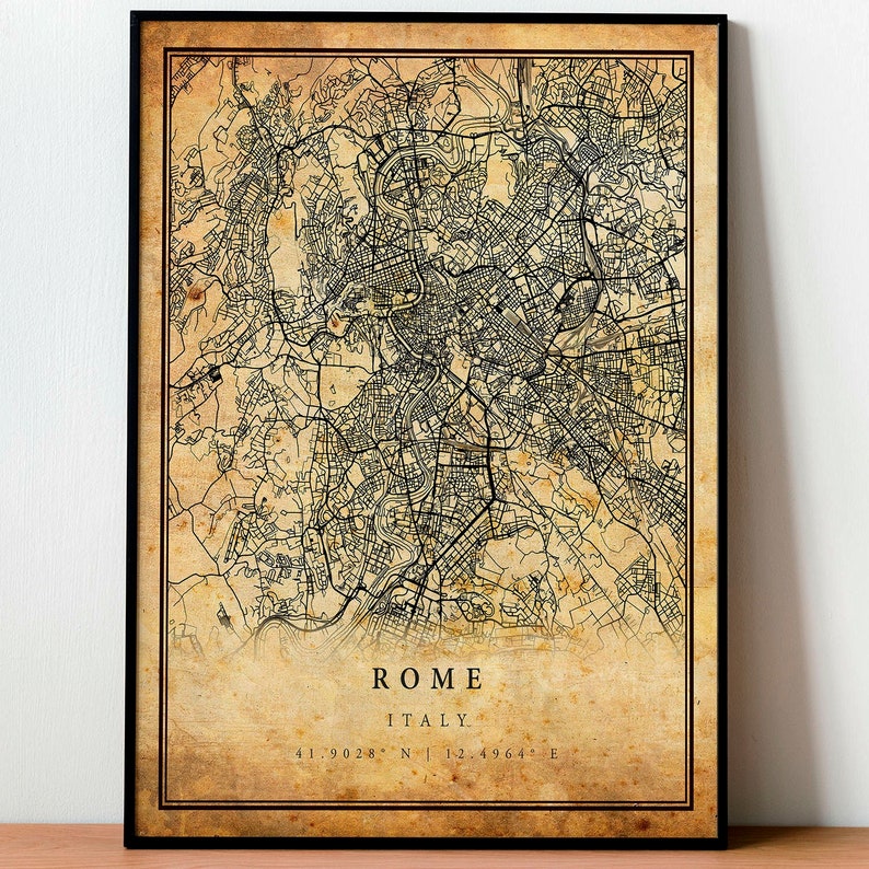 Rome Vintage Map Poster Wall Art City Artwork Print Etsy