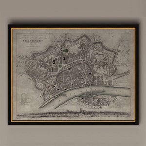 Frankfurt Karte, Vintage Karte von Frankfurt, Deutschland, Vintage Wandkunst, Dekoration, gerahmte Optionen verfügbar, Circa 19th C., AM82