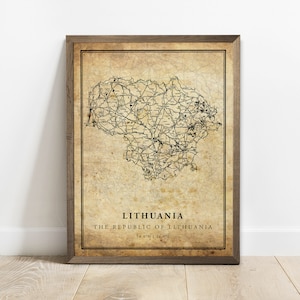 Impression d'affiche de carte vintage de Lituanie, art de mur de carte de route de rue de pays, impressions de pays, affiche de pays, C15-74