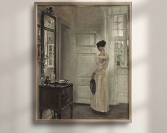 ヴィンテージフローラルな女性の肖像画油絵、クラシックなヨーロッパの