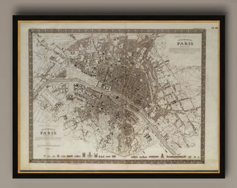 Paris map Old Map Vintage Paris City Plan Map of Paris 1860 French style Paris map Paris Street map Large Old Paris map, AM27