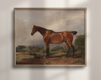Vintage Horse Painting: Rustic Equestrian Farmhouse Wall Art