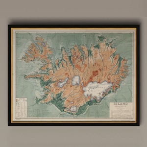 Map Of Iceland 1928.  Restoration Hardware Home Deco Style Old Wall Vintage Reprint., AM5