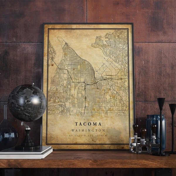 Tacoma Vintage Map Poster Wall Art | City Artwork Print | Antique, rustic, old style Home Decor | Washington prints gift | VM105