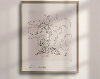 Vintage French Botanical Sketch Print: Black and White Floral Wall Decor