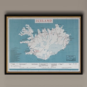 Map Of Iceland 1958.  Restoration Hardware Home Deco Style Old Wall Vintage Reprint., AM20