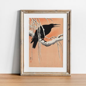 Crow Art Print: Vintage Japanese Snowy Branch Illustration