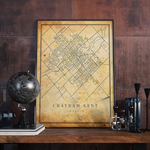 Chatham Kent Vintage Map Poster Wall Art | City Artwork Print | Antique, rustic, old style Home Decor | Ontario prints gift | M360