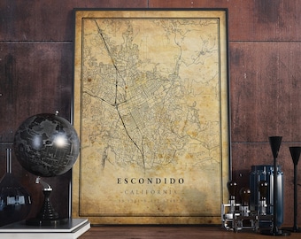 Escondido California Vintage Map Art Print