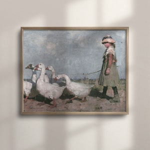 Charming Vintage Nursery Painting, Girls Room Decor, Antique Farmhouse Print, Country Nursery Art, C16-55