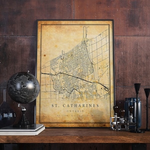 St. Catharines Vintage Map Poster Wall Art | City Artwork Print | Antique, rustic, old style Home Decor | Ontario prints gift | M345