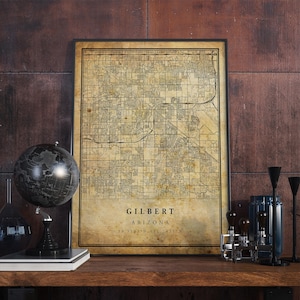Póster de mapa vintage de Gilbert, arte mural, impresión de arte urbano, decoración del hogar antigua, rústica y de estilo antiguo, impresiones de Arizona, regalo, VM93