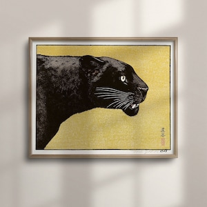 Cartel de pantera negra Ukiyo-e, arte japonés, período Edo inspirado, arte de pared de gato, estreno de una casa única, regalo de cumpleaños, sala de estar, C16-321