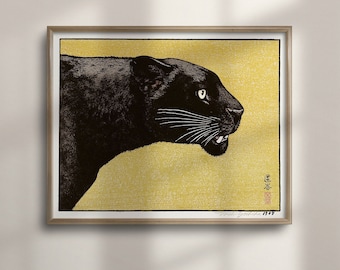 Ukiyo-e Black Panther Poster: Japanischer Edo Kunstdruck