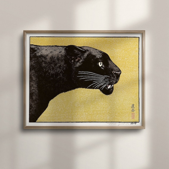 Ukiyo-e Black Panther Poster: Japanese Edo Art Print