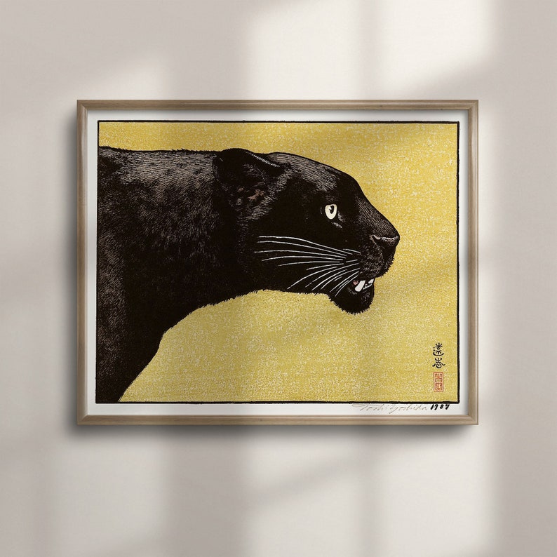 Ukiyo-e Black Panther Poster: Japanese Edo Art Print afbeelding 1