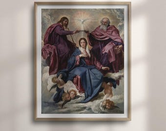 The Coronation of the Virgin Print: Velázquez Religious Wall Art, Baroque Mary and Angels Painting