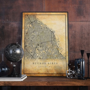 Buenos Aires Vintage Map Poster Wall Art | City Artwork Print | Antique, rustic, old style Home Decor | Argentina prints gift | M704