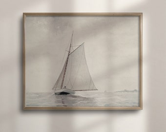 Vintage Sailboat Watercolor Painting: Muted Nautical Art