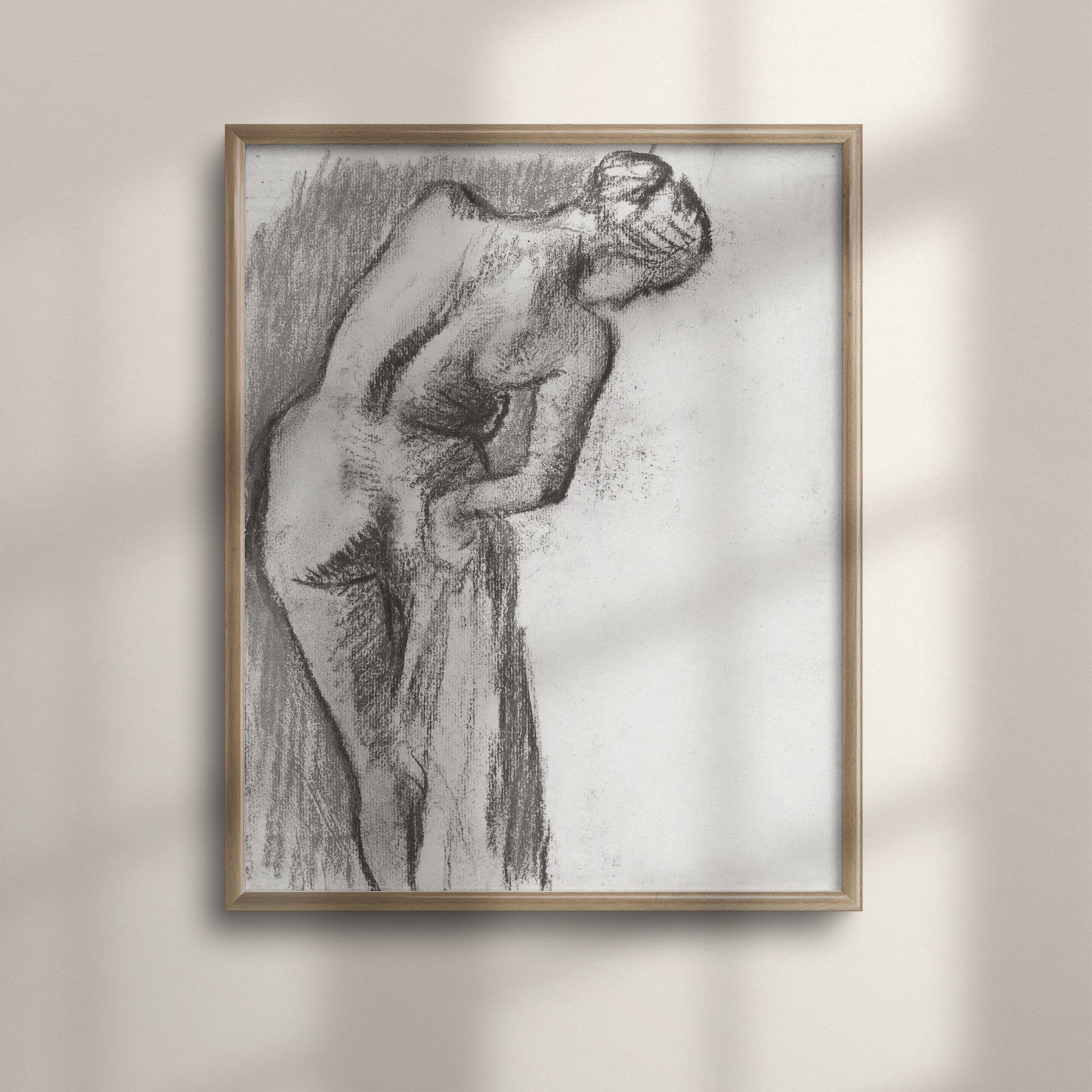 Antique Nude Sketch Art, Vintage Poster Print, Rustic Neutral Bathroom Wall Decor, Woman Drawing, C16-803