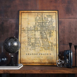 Grande Prairie Vintage Map Poster Wall Art | City Artwork Print | Antique, rustic, old style Home Decor | Alberta prints gift | M395