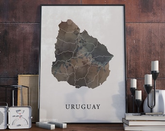 Uruguay vintage stijl kaart print, Uruguay kaart poster, cadeau, Uruguay muur kunst decor, kaart voor reizen, cadeau voor vriendje, VO133