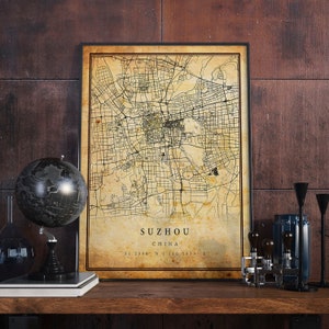 Suzhou Vintage Map Poster Wall Art | City Artwork Print | Antique, rustic, old style Home Decor | China prints gift | M707