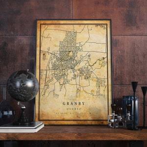 Granby Vintage Karte Poster Wandkunst | Stadt Kunstwerk Druck | Antike, rustikale, alte Wohnkultur | Québec Drucke Geschenk | M391