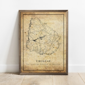 Uruguay vintage kaart poster print, land straat wegenkaart kunst aan de muur, landkaart print, land prints, C15-135