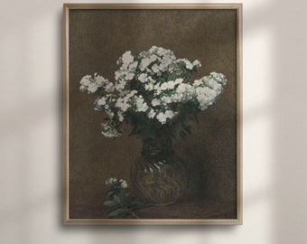 ヴィンテージ額入り油絵、花瓶の中の花の静物画、アーティストのサイン
