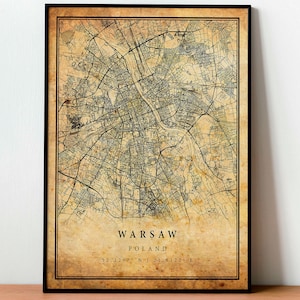 Warsaw Vintage Map Poster Wall Art | City Artwork Print | Antique ...