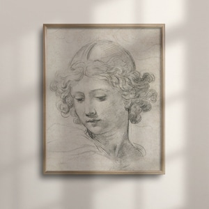 Vintage Italian Renaissance Portrait Sketch: Antique Wall Art