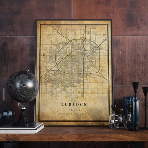 Póster de mapa vintage de Lubbock, arte de pared, impresión de arte urbano, decoración del hogar antigua, rústica y de estilo antiguo, regalo de impresiones de Texas, VM83