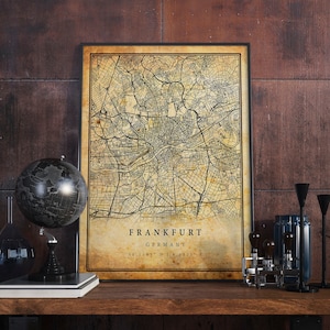 Frankfurt Vintage Map Poster Wall Art | City Artwork Print | Antique, rustic, old style Home Decor | Germany prints gift | M556