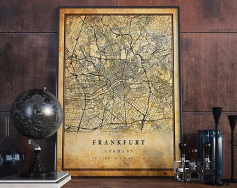 Frankfurt Vintage Map Poster Wall Art | City Artwork Print | Antique, rustic, old style Home Decor | Germany prints gift | M556