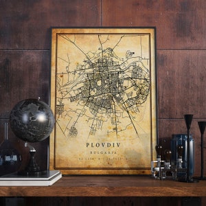 Plovdiv Vintage Map Poster Wall Art | City Artwork Print | Antique, rustic, old style Home Decor | Bulgaria prints gift | M604