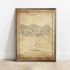 Turkije vintage kaart poster print, land straat wegenkaart kunst aan de muur, landkaart, landkaart, C15-127