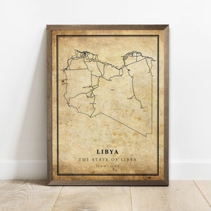 Libië vintage kaart poster print, land straat wegenkaart kunst aan de muur, landkaart, land decor, C15-73